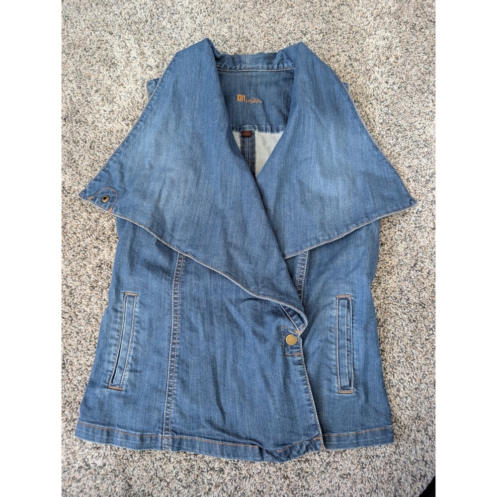 KUT from the Kloth Medium‎ Wash Asymmetrical Draped Denim Vest Womens Small